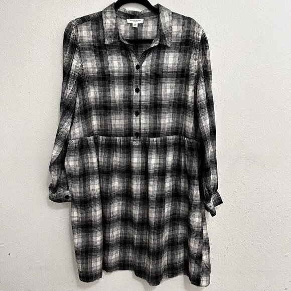 BeachLunchLounge Josepphine Smocked Babydoll Plaid Long Sleeve Dress Cotton XL - Picture 1 of 11